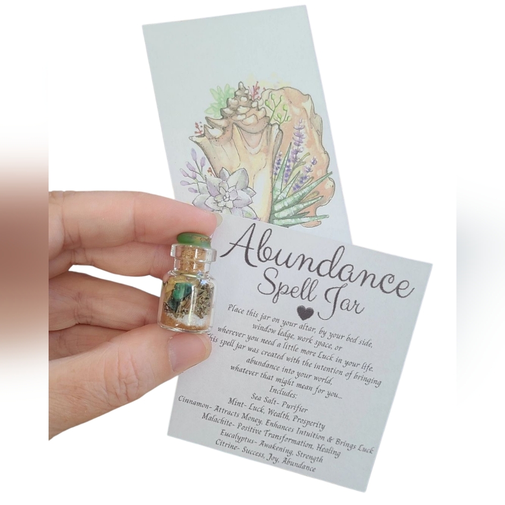 Abundance Mini Spell Jar Necklace with Herbs and Crystals